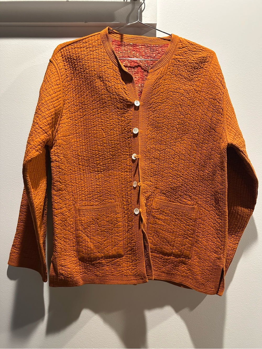 Reversible Orange Quilted Button-Front Jacket